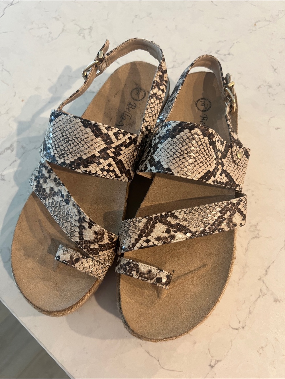 Bella Vita Beige and Brown Snake-Print Slingback Sandals
